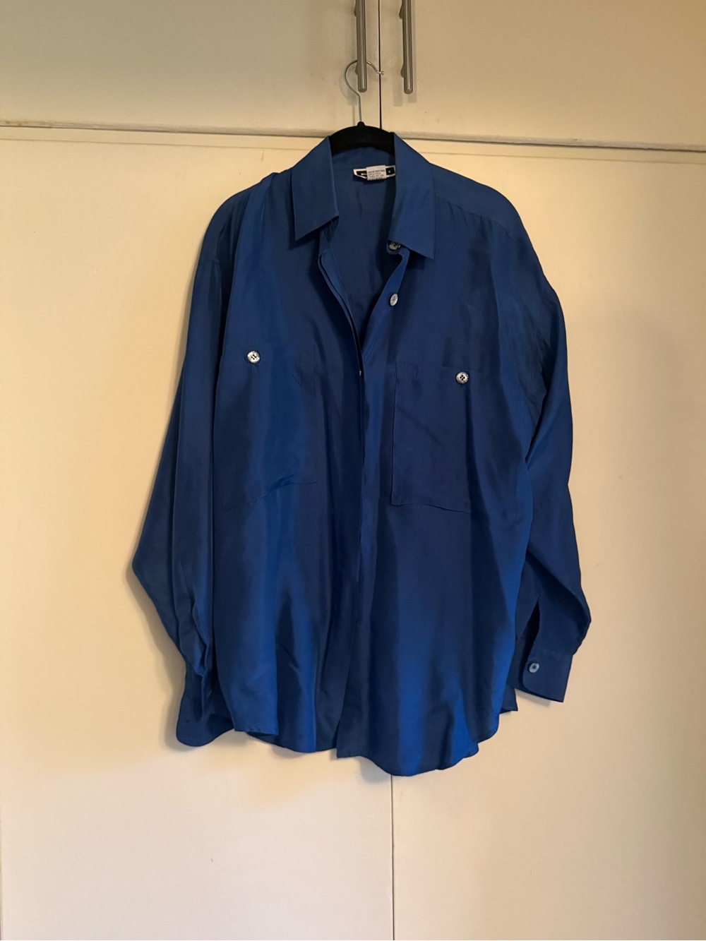 100% silk oversized Button-Up Shirt in Royal Blue